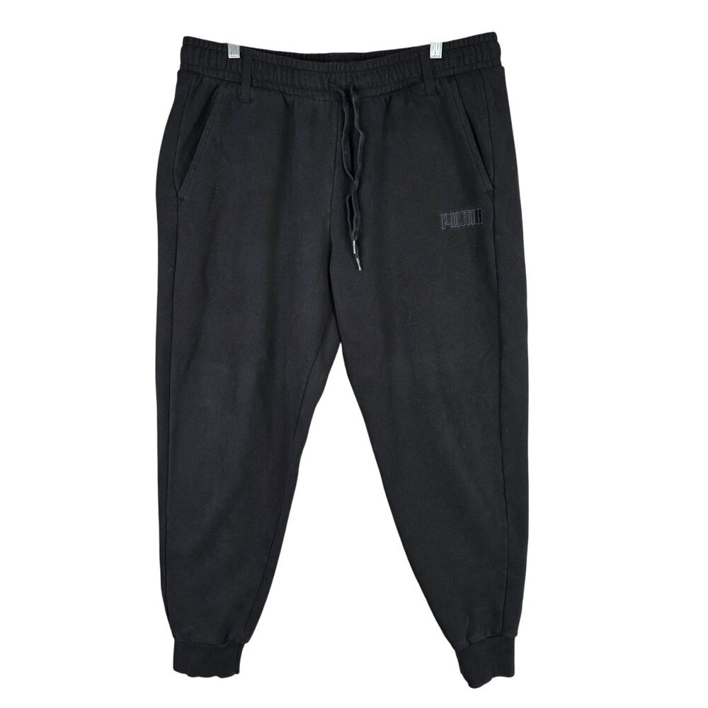 Mens Puma Black Jogger Sweatpants Drawstring Elastic Waist Cotton Blend Size XL